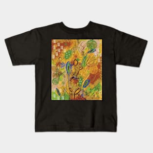 Colorful abstract spring flower explosion in yellow, blue, purple, green, magenta Kids T-Shirt